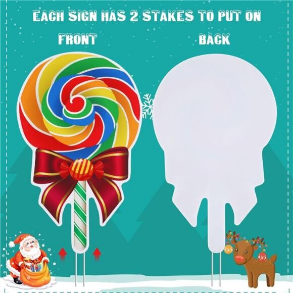 10 Pieces Christmas Candy Decor Yard Signs Plastic...